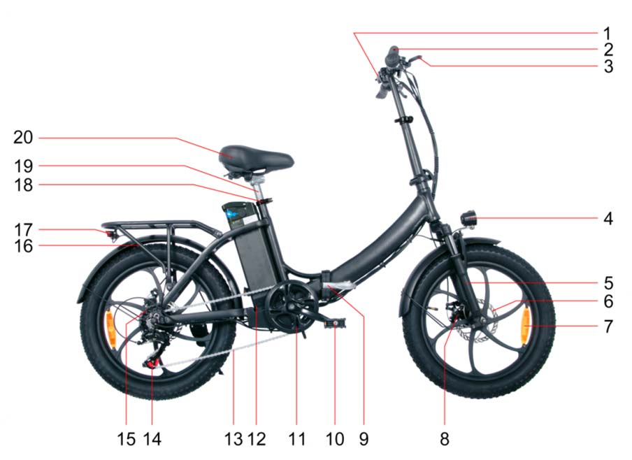 OS-OT16 fold away electric bike function diagram