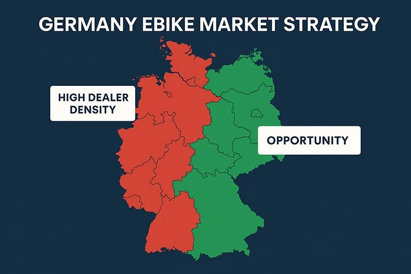 Germany ebike market strategy map with high and low dealer density regions