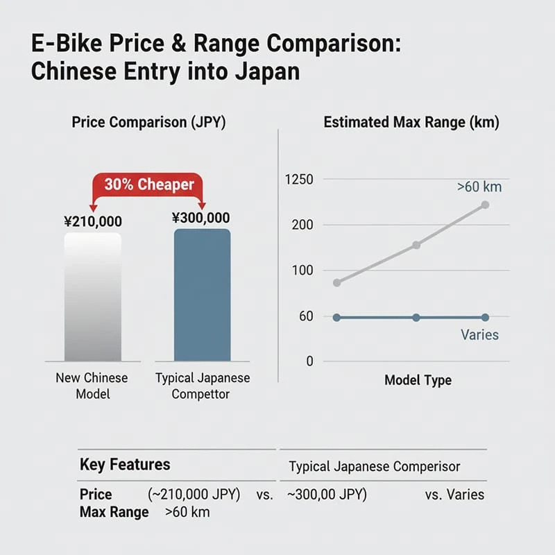 A chart comparing the price of the new Chinese e-bike to Japanese models