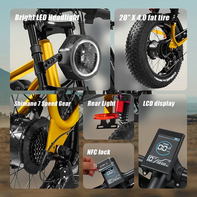 Detail shot of the F6 handlebars showing the integrated LED headlight and digital NFC lock, features that make this electric dirt bike suitable for urban commuting.