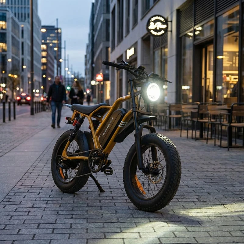 Rider using the Poleejiek F6 for both urban commuting and flat trail riding, demonstrating the versatility of a hub motor ebike.