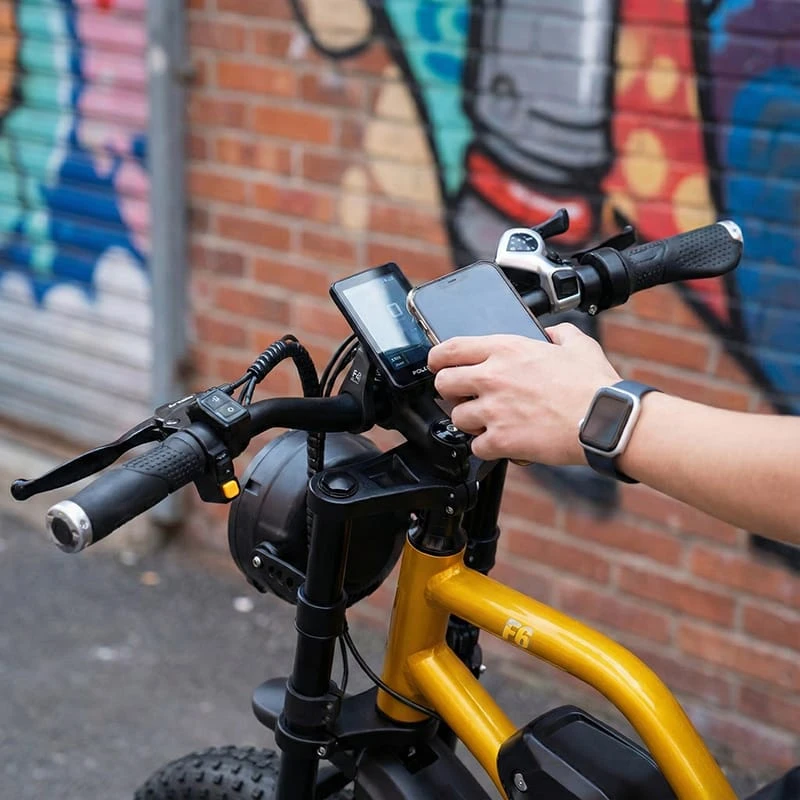 Side profile of the moped-style POLEEJIEK F6, showing its retro motorcycle design and NFC smart key feature that appeals to teenagers.