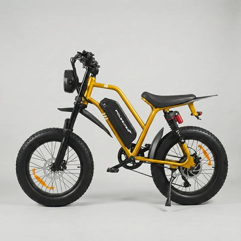Full side profile of the POLEEJIEK F6 electric bike for adults, showcasing the reinforced frame, retro design, and large battery capacity.
