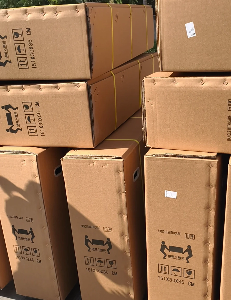 A collage showing the busy POLEEJIEK factory assembly line, a warehouse stacked high with F6 electric pit bike boxes, and workers loading a container, indicating reliable global supply.